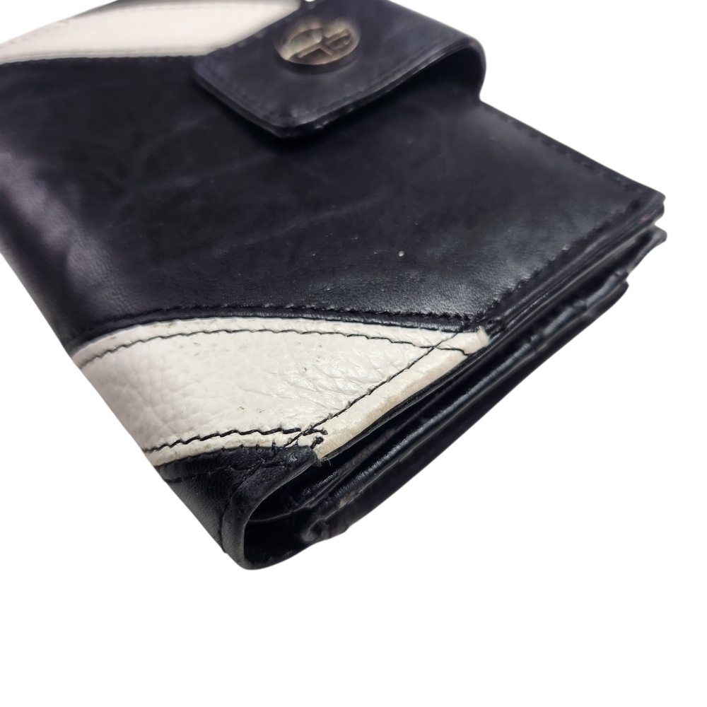 Giani Bernini Black & White Leather Colorblock Wallet Bifold Snap Close Moto - Picture 3 of 14